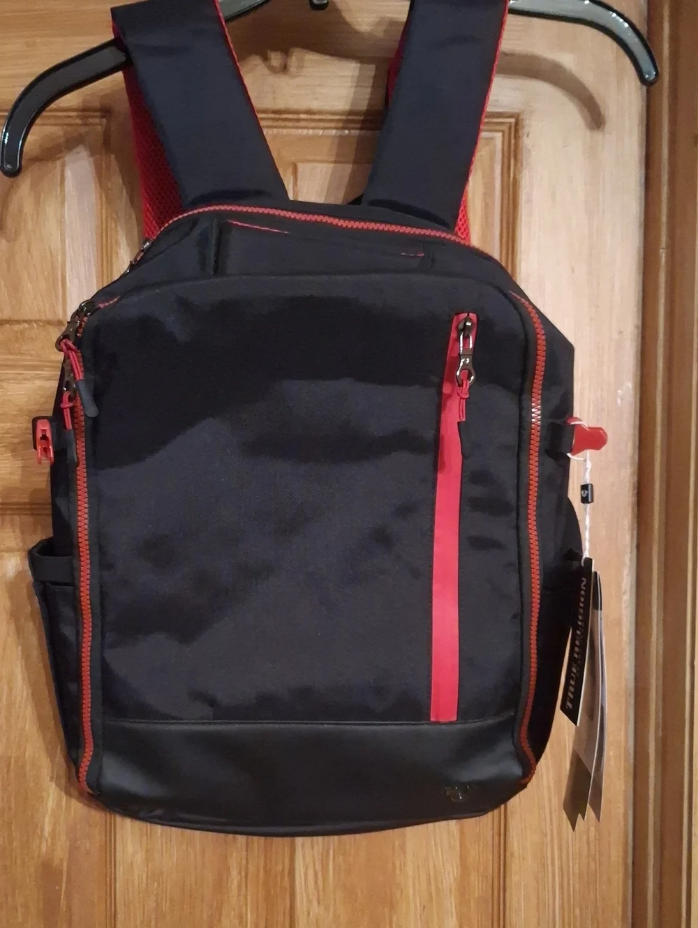 True Religion Black Backpack with Red Accents